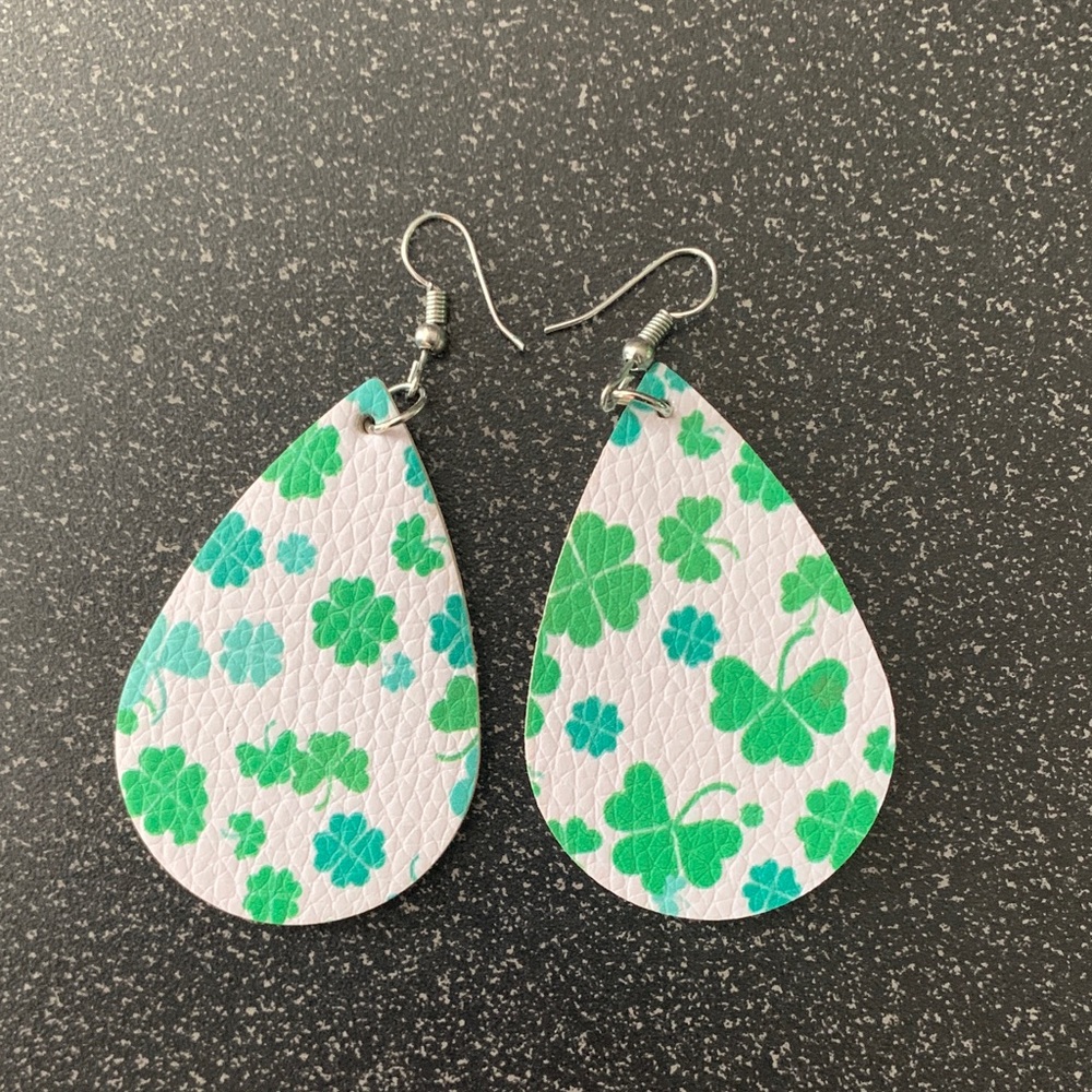 Shamrock Leather Teardrop Earrings